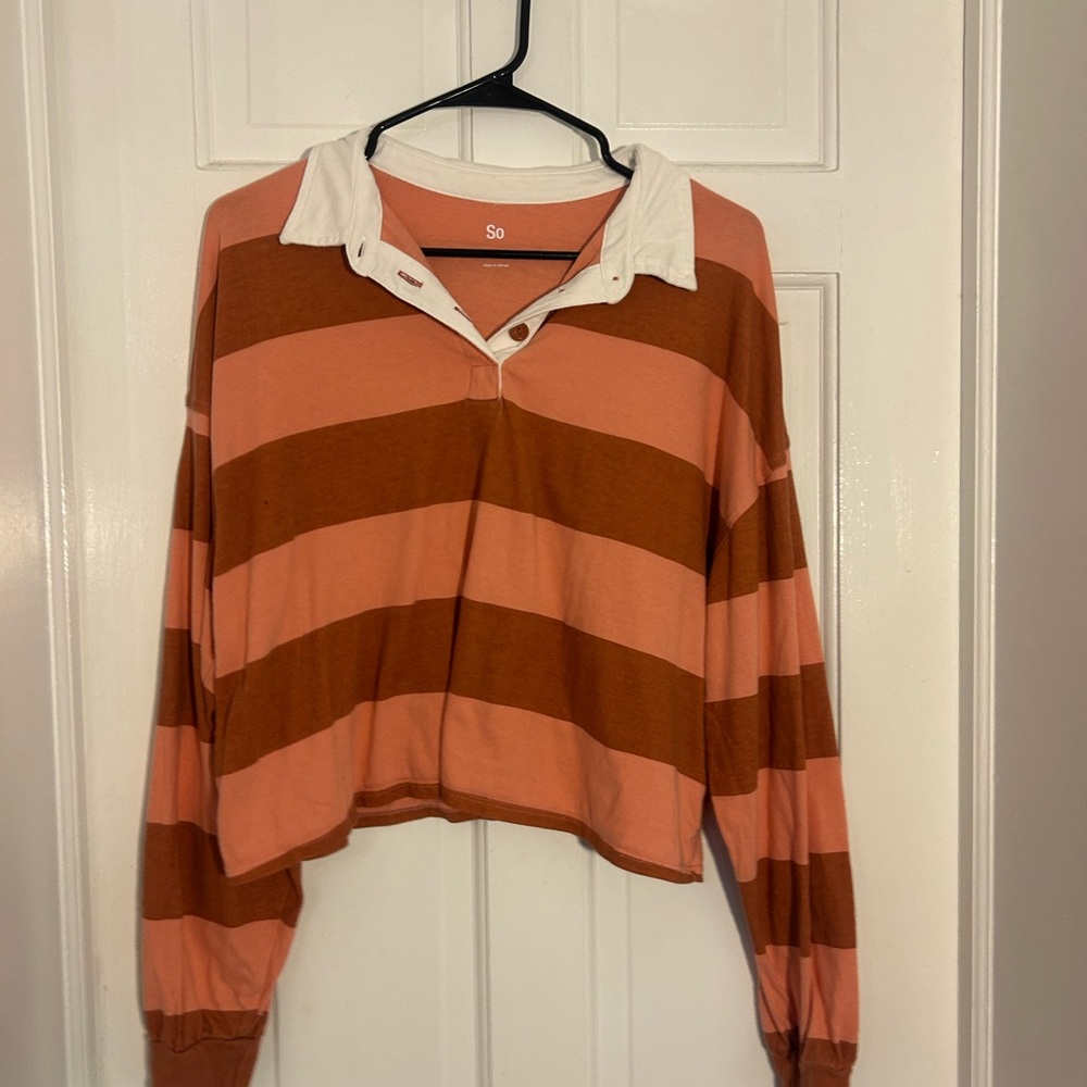 SO Women's Striped Button Down Rugby Shirt